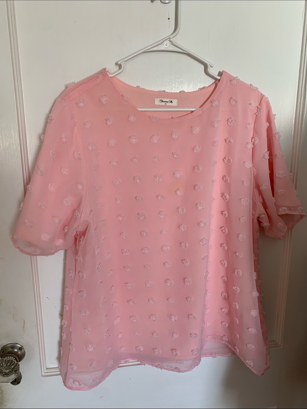 Pink Textured Dot Short Sleeve Blouse